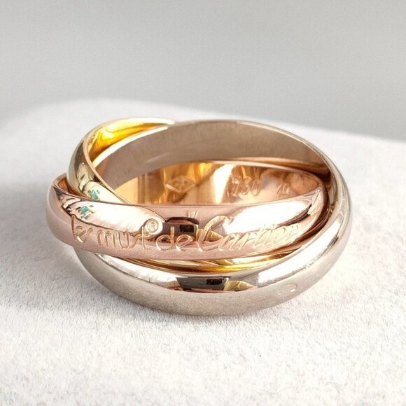 CARTIER Trinity Ring 49 K18YG 18K Yellow Gold White Gold Rose Gold Women's - Picture 2 of 10